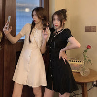 Women's Sweet Single-breasted Slim Fitted A-line Dresses-Kawaiifashion