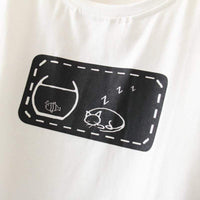 Kawaiifashion - Camisetas con estampado de gato y pez para dormir dulce para mujer