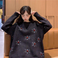 Kawaiifashion Women's Sweet Snowflake Embroidered Loose Sweaters