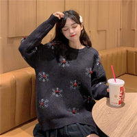 Kawaiifashion Women's Sweet Snowflake Embroidered Loose Sweaters