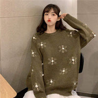Женские свободные свитера с вышивкой в ​​виде снежинок Kawaiifashion