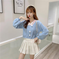 Kawaiifashion Women's Sweet V-neck Contast Color Sweaters With Bowknot