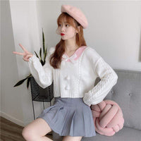 Kawaiifashion Women's Sweet V-neck Contast Color Sweaters With Bowknot