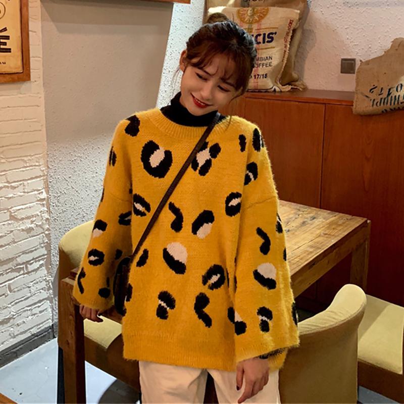 Женские винтажные повседневные свободные свитера с леопардовым принтом Kawaiifashion