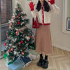 Kawaiifashion Women's Vintage Contrast Color Christmas Plaid Skirts And Cardigans