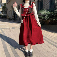 Kawaiifashion Falbala-Trägerkleider im Vintage-Stil für Damen in Kontrastfarbe mit Sweatshirts