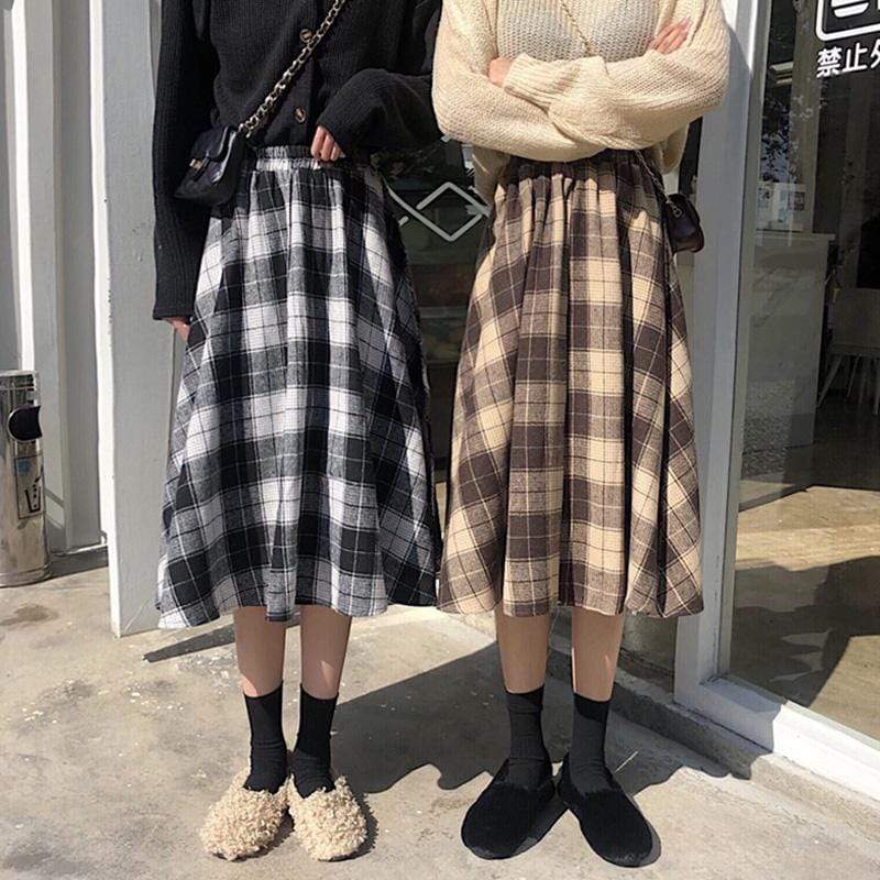 Kawaiifashion Damen-A-Linien-Röcke im Vintage-Stil mit kontrastfarbenem Karomuster