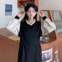Camicie da donna vintage con maniche a sbuffo di colore a contrasto che dividono le gonne a trapezio