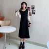 Women's Vintage Contrast Color Puff Sleeved Shirts Spliting A-line Skirts