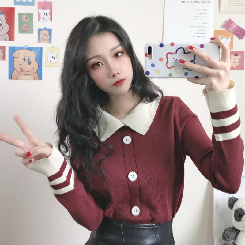 Kawaiifashion Women's Vintage Contrast Color Single-breasted Cardigans 