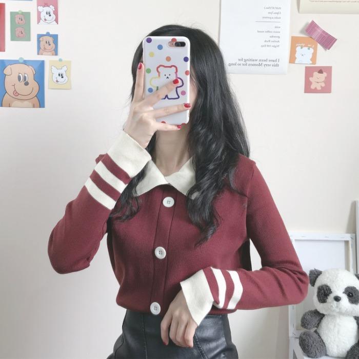 Kawaiifashion Women's Vintage Contrast Color Single-breasted Cardigans 