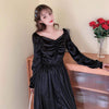 Women's Vintage High-waisted Black Velvet Dresses-Kawaiifashion
