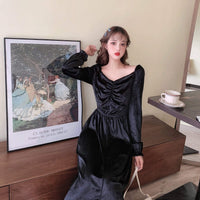 Женские винтажные черные бархатные платья с высокой талией-Kawaiifashion