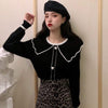 Kawaiifashion Women's Vintage Lapel Contrast Color Knitted Sweaters With Hearts Button