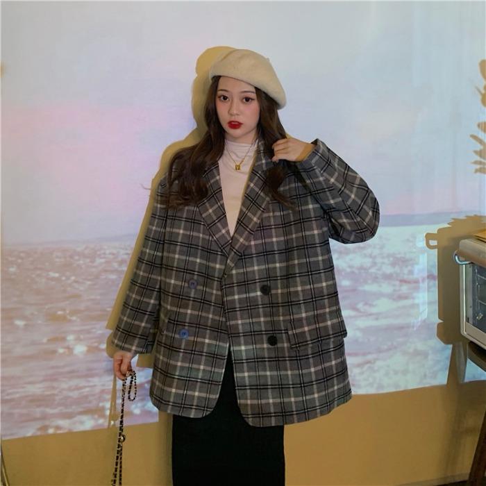 Women's Vintage Large Lapel Plaid Suit Coats – Kawaiifashion