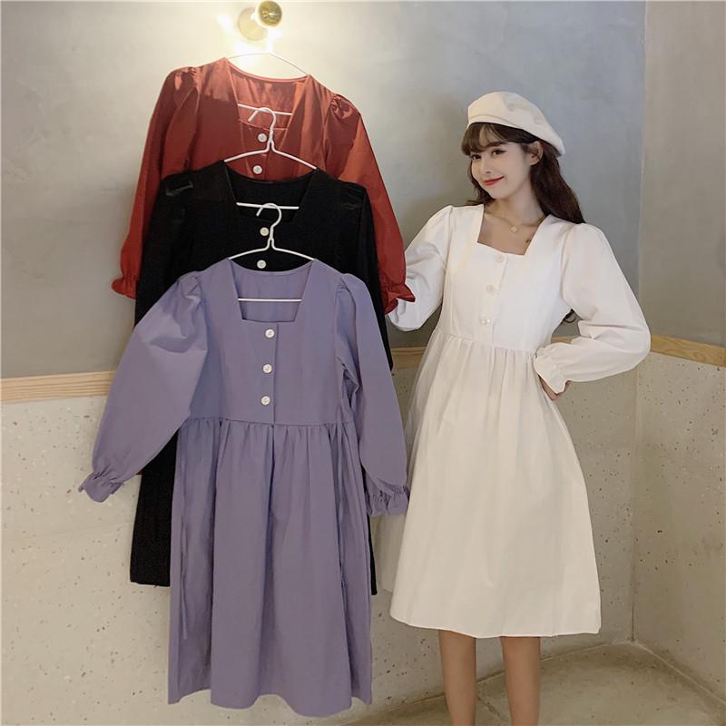 Robes taille haute à boutonnage simple Vintage Little Square pour femmes