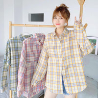 Kawaiifashion Damen Vintage-Hemden mit lockerem Karomuster