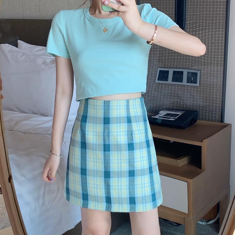 Mini-jupe enveloppée à carreaux vintage pour femmes-Kawaiifashion