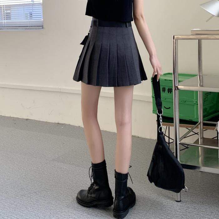 Women's High-waisted Pleated Skirts With Waistband and Detactable Pocket