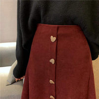 Kawaiifashion Damen-A-Linien-Röcke im Vintage-Stil in reiner Farbe mit Herzschnallen