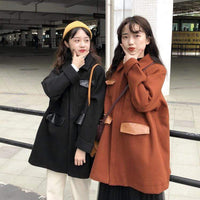 Kawaiifashion Women's Vintage Pure Color Long Coats With Mutli-pockets