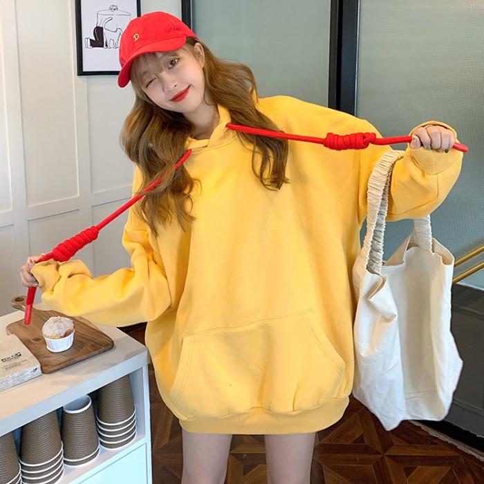 Kawaiifashion Women's Vintage Pure Color Loose Sweaters With Red Drawstring