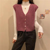 Kawaiifashion Women's Vintage Pure Color Sing-breasted Knitted Vests