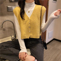 Kawaiifashion Women's Vintage Pure Color Sing-breasted Knitted Vests