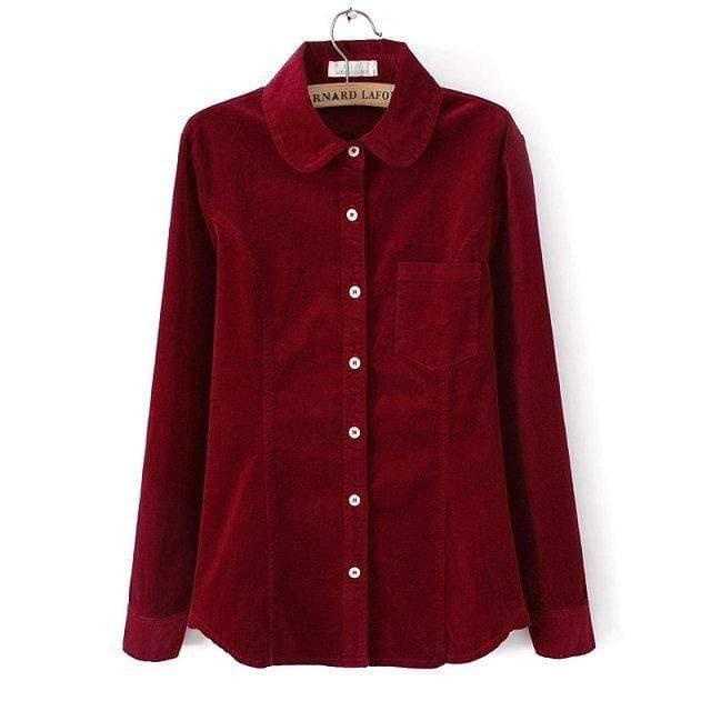 Kawaiifashion Chemises en velours côtelé d'automne de couleur pure vintage pour femmes