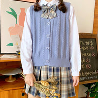 Kawaiifashion Gilets tricotés à boutonnage simple Vintage Pure Color pour femmes