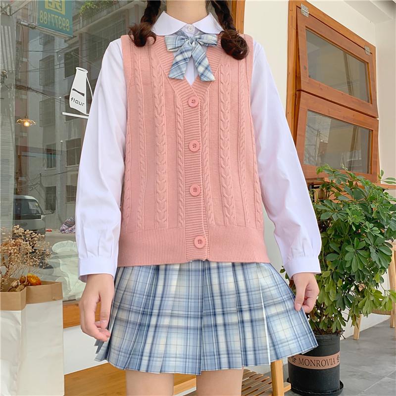 Kawaiifashion Women's Vintage Pure Color Single-breasted Knitted Vests
