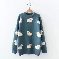 Kawaiifashion suéteres sueltos de color puro de oveja vintage para mujer ciruela