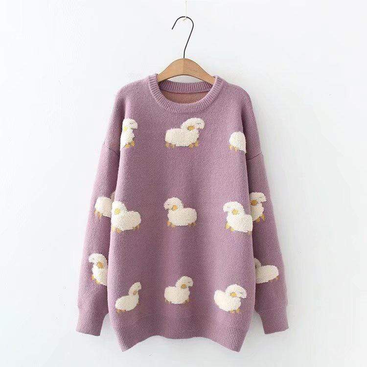 Женские винтажные свободные свитера с овечьей шерстью Kawaiifashion чистого цвета сливовый