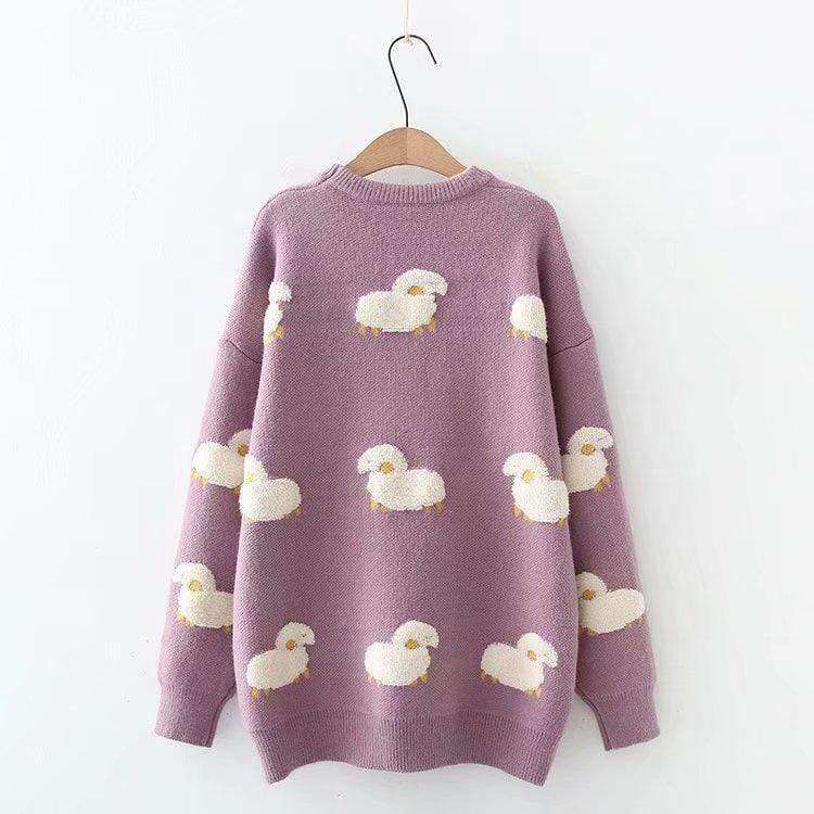 Kawaiifashion suéteres sueltos de color puro de oveja vintage para mujer ciruela