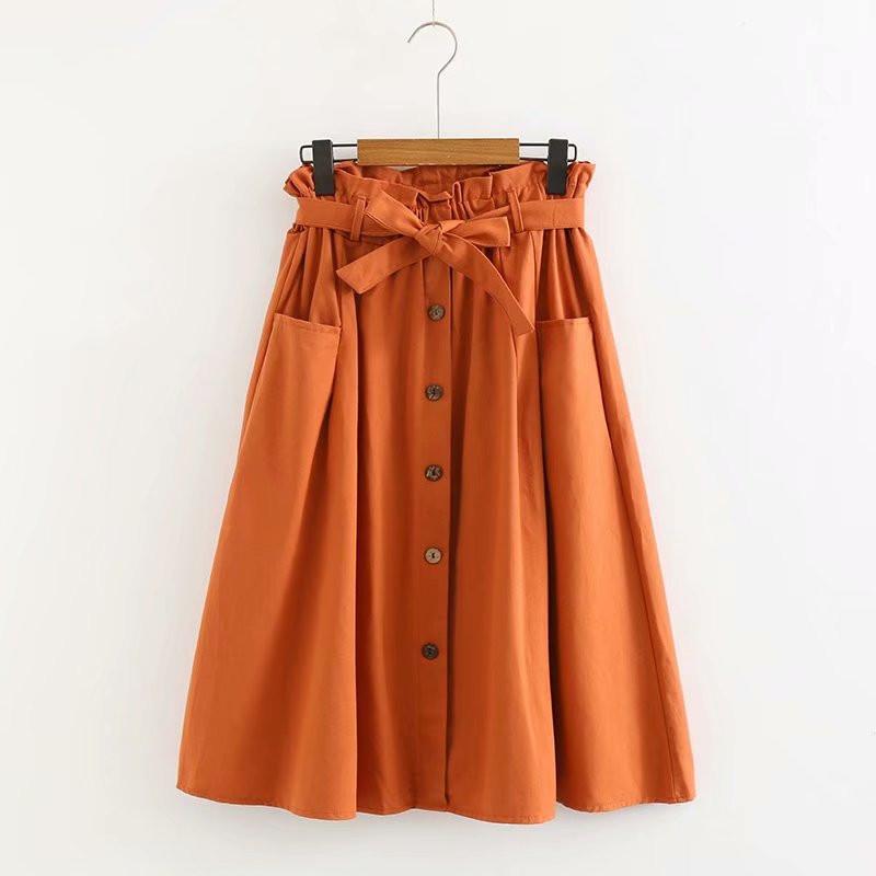 Kawaiifashion Women's Vintage Single-breasted A-line Skirts With Bowknot Belt