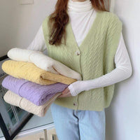 Gilet in maglia monopetto vintage da donna-Kawaiifashion