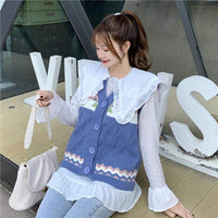 Kawaiifashion gilets tricotés à rayures vintage pour femmes avec chemises blanches