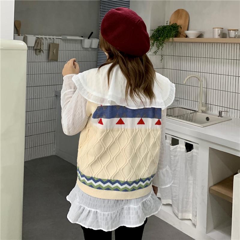 Kawaiifashion Women's Vintage Striped Knitted Vests With White Shirts