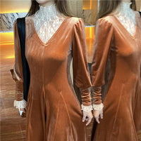 Kawaiifashion Maxi vestidos de terciopelo ajustados con cuello en V vintage para mujer