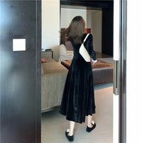 Kawaiifashion Damen-Velet-Maxikleider im Vintage-Stil mit V-Ausschnitt und tailliertem Schnitt