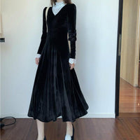 Kawaiifashion Maxi vestidos de terciopelo ajustados con cuello en V vintage para mujer