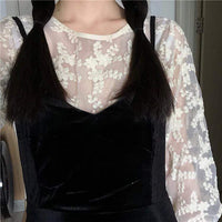 Женские винтажные платья-велеты с v-образным вырезом и сетчатыми свитшотами с цветочным рисунком Kawaiifashion