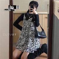 Женские винтажные платья-комбинация в полоску зебры и рваные футболки Kawaiifashion