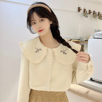 [コビーネ] キュートドールカラー花柄刺繍シャツ APRICOT/F レディース