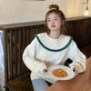 Kobine APRICOT / F Women's Cute Falbala Splice Cable Knitted Sweater