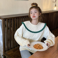 Kobine APRICOT / F carino maglione lavorato a maglia a trecce Falbala Splice da donna