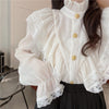 Kobine APRICOT / F Women's Cute Stand Collar Ruffled Lace Splice Shirt