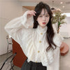 Kobine APRICOT / F Women's Cute Stand Collar Ruffled Lace Splice Shirt