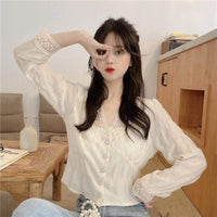 Kobine APRICOT / F Women's Korean Style Plunging Chiffon Shirt
