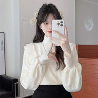 Kobine APRICOT / F Camisa con volantes y cuello levantado estilo coreano para mujer